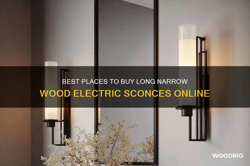 where to buy long narrow wood electric sconces