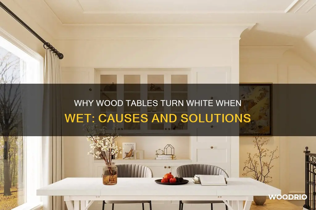 why does my wood table turn white when wet